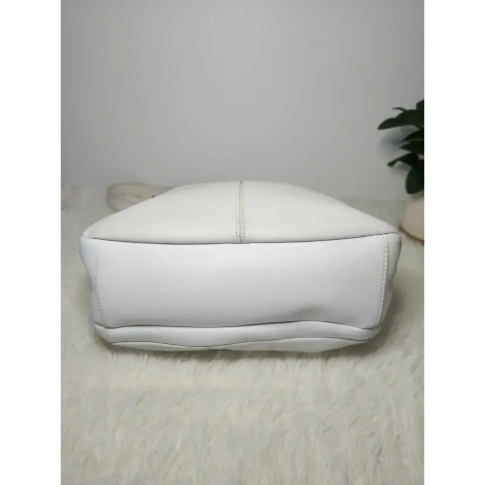 Giani Bernini Hobo Bag White Leather Shoulder Bag Minimalist Zip Pockets